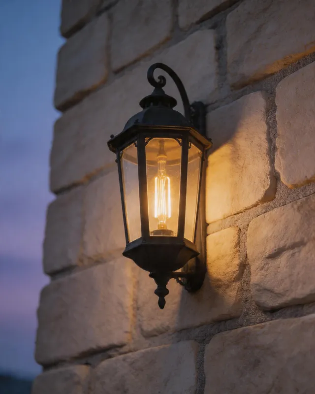 Outdoor wall lantern at dusk