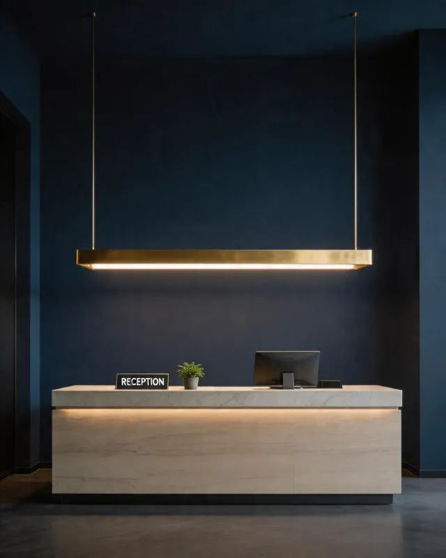 Linear light over a reception desk